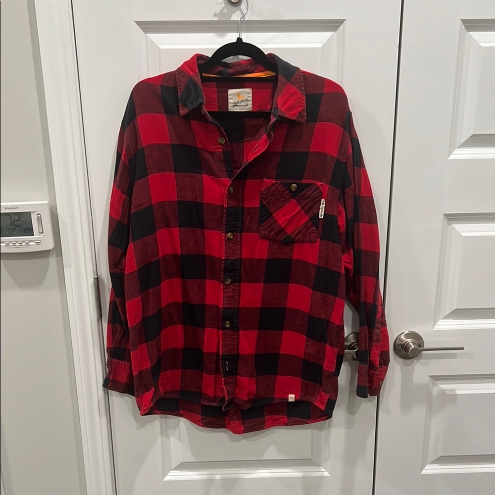 Red and Black Plaid Button-Up Shirt